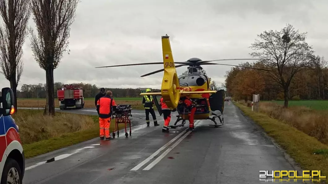 Poważny wypadek w powiecie nyskim. Lądował śmigłowiec LPR