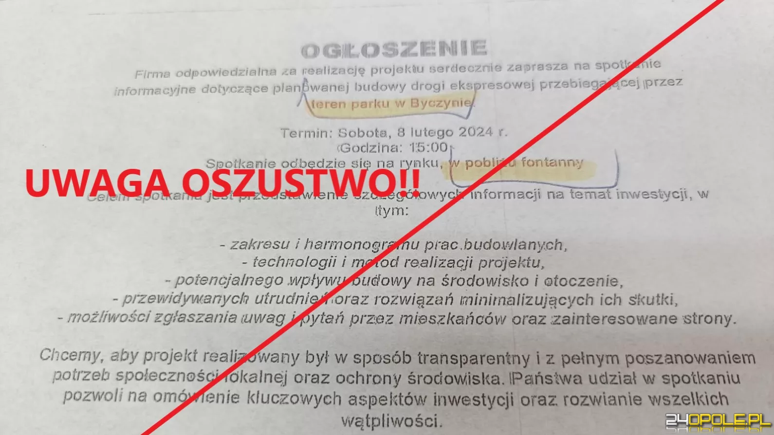 GDDKiA ostrzega przed fałszywymi spotkaniami informacyjnymi odnośnie budowy S11