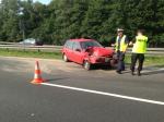 Pożar samochodu i kolizja na autostradzie A4