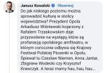 Janusz Kowalski krytykuje Ralpha Kamińskiego: "Profanacja amfiteatru w Opolu". 