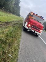 Ciężarówka jechała autostradą, wypadła z jezdni i wjechała do lasu