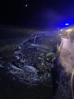 Pożar samochodu na autostradzie A4. BMW całkowicie objęte ogniem