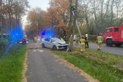 Wypadek w Masowie. Samochód uderzył w drzewo, kobieta i dziecko trafili do szpitala