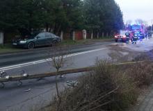 Biestrzykowice: 20-latek wypadł z drogi i złamał słup energetyczny