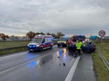 Zderzenie samochodu ciężarowego i osobowych na obwodnicy Opola