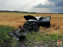 DK 11 w Gołkowicach. Samochód osobowy dachował po zderzeniu z ciężarówką