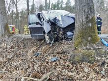 Samochód uderzył w drzewo na drodze Kup - Murów. Dziecko zabrał LPR