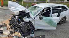 Groźnie wyglądający wypadek na DK45. Audi zderzyło się czołowo ze skodą