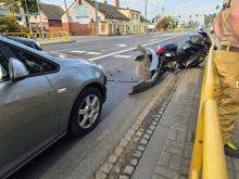 Wypadek na DK45 w Zawadzie. Motocyklista trafił do szpitala