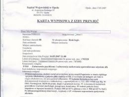 Jeden z czytelników przesłał nam kartę wypisową z opolskiej izby przyjęć jednego ze swoich kolegów. Powód przyjęcia? "stan ciężkiego upojenia alkoholowego"