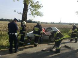 Pod Tułowicami volkswagen uderzył w drzewo