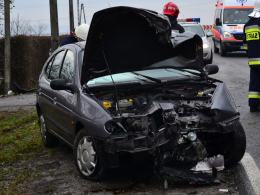 Samochód uderzył w słup, kierującej nic się nie stało