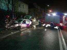 Kierowca roztrzaskał auto na drzewie i uciekł