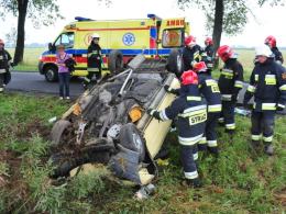 Renault uderzyło w drzewo i dachowało