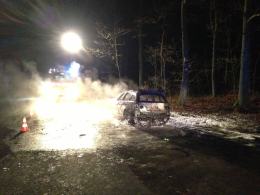 Na drodze z Bierdzan do Olesna doszczętnie spłonął samochód
