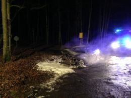 Na drodze z Bierdzan do Olesna doszczętnie spłonął samochód