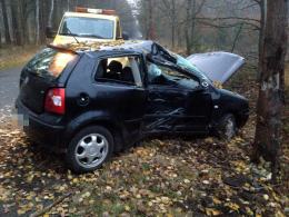 Kierowca volkswagena uderzył w drzewo