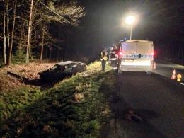 Kierowca audi uderzył w sarnę i dachował