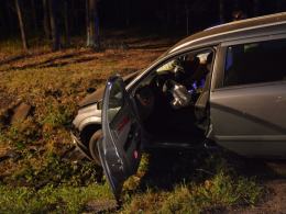 Opel wjechał do rowu w lesie pod Dąbrową