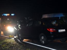 Mercedes uderzył w jelenia, przebiegającego przez drogę