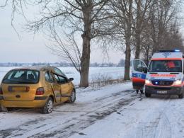 Samochód wypadł z drogi i uderzył w drzewo