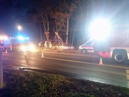 Pijany kierowca wjechał w drzewo. Pasażer trafił do szpitala.
