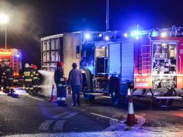 Nocny pożar naczepy na autostradzie A4