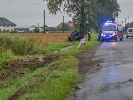 Pijany kierowca wylądował na drzewie. Cztery osoby w szpitalu