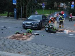 Zderzenie audi z motocyklem na Piastowskiej