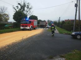 150 metrów drogi w Lewinie Brzeskim pokryte ziarnami kukurydzy
