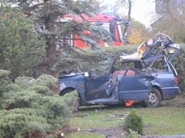 Dobrzeń Wielki: Drzewo przewróciło się na jadący pojazd, nie żyje kierowca.
