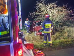 Pijany kierujący uderzył w drzewo i wypadł z samochodu