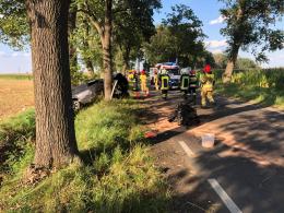 Wypadek w Wawelnie pod Opolem. Audi uderzyło w drzewo