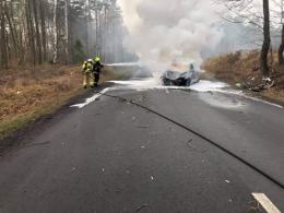 Kierowca uderzył w drzewo, a pojazd spłonął