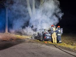 Ford uderzył w drzewo i stanął w płomieniach