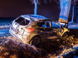 Ford uderzył w drzewo i stanął w płomieniach