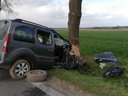 Kierowca citroena uderzył w drzewo. 3 osoby trafiły do szpitala 