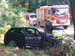 Wypadek w powiecie nyskim. Kierowca wjechał w drzewo