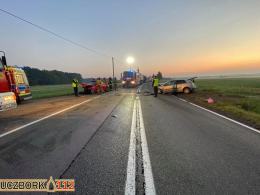 Czołowe zderzenie aut na DK45 w Jasieniu. Dwie osoby trafiły do szpitala