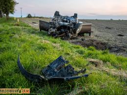 Dwie osoby trafiły do szpitala po dachowaniu pojazdu na trasie Byczyna-Kluczbork