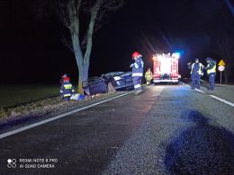 Wypadek na DK11. Opel uderzył w drzewo