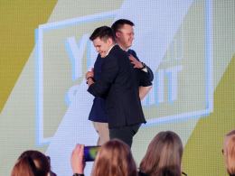 AG3: Szymon Hołownia i Adam Gomoła podczas największego szczytu organizacji młodzieżowych z Europy Środkowo-Wschodniej "Renew4Youth Europe 2050". Wrocław, kwiecień 2023.