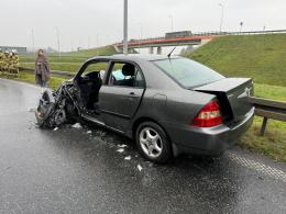 Wypadek na rondzie w Czarnowąsach.