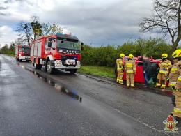 Samochód uderzył w drzewo na DW 487. Jedna osoba trafiła do szpitala