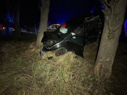 Popielów:Samochód uderzył w bariery i drzewo