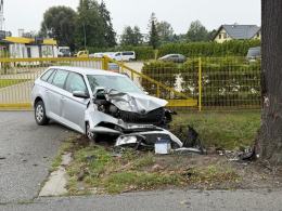 Samochód wypadł z drogi na Jagiełły i uderzył w drzewo