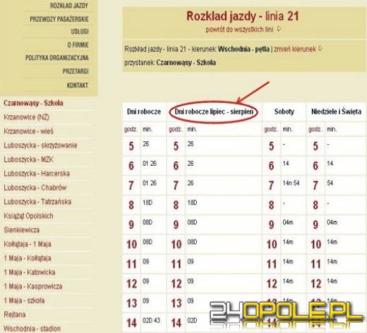 Wakacyjny rozkład jazdy MZK