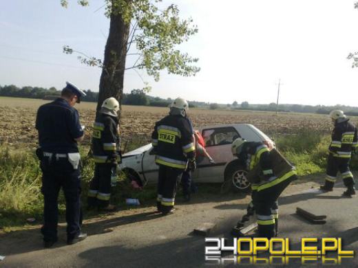 Pod Tułowicami volkswagen uderzył w drzewo