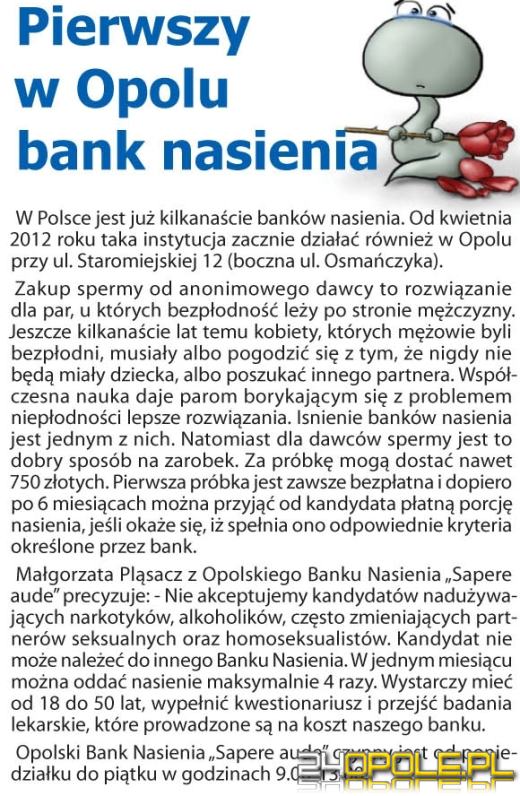 Bank spermy w Opolu? To tylko żart