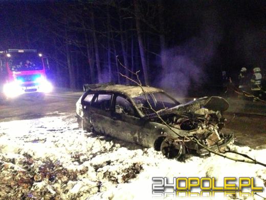 Na drodze z Bierdzan do Olesna doszczętnie spłonął samochód